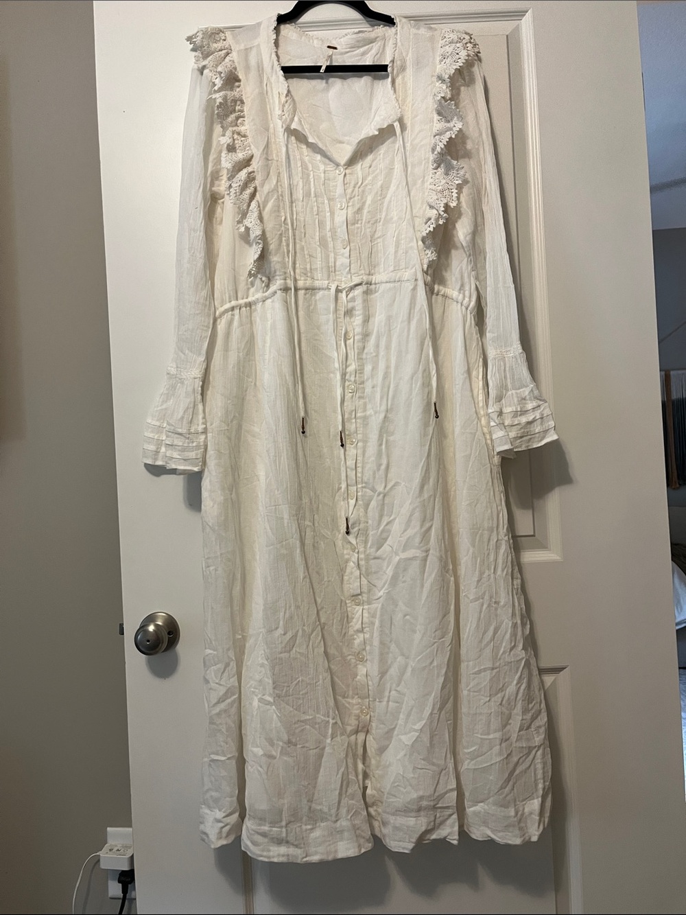 Free People Ivory Lace-Trim Button-Front Maxi Dress